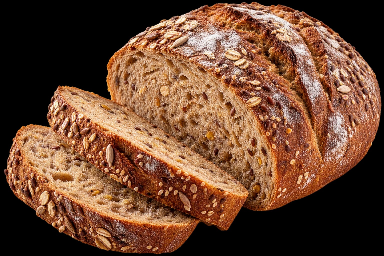 Pain artisanal aux graines, tranché